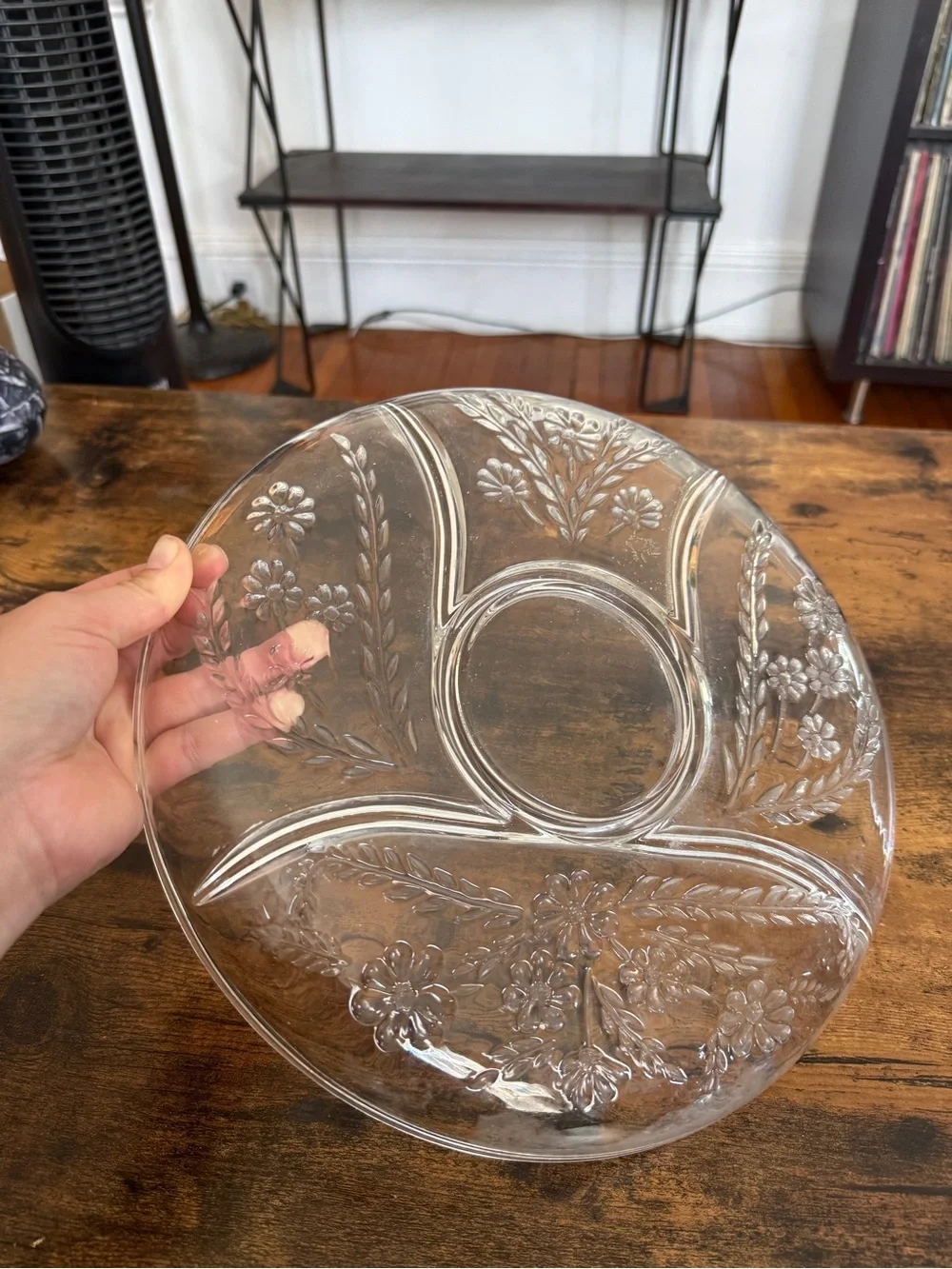 Clear Floral Glass Serving Platter - Clear